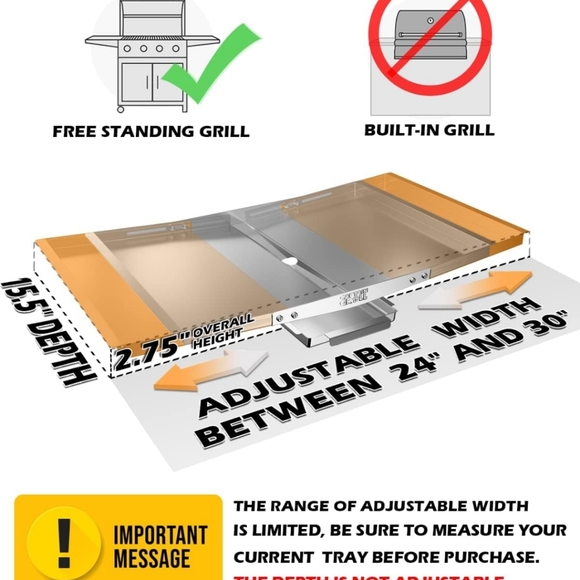 Universal grease tray with catch pan adjustable length between 24and 30 in - Picture 5 of 13